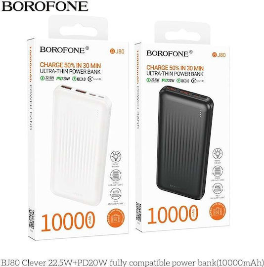 Borofone BJ80A Power Bank 20000mAh 22.5W με 2 Θύρες USB-A και Θύρα USB-C Power Delivery / Quick Charge Λευκό