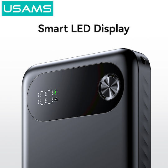 Usams CD249 Baterie Externă 10000mAh 20W Cu 2 Porturi De Ieșire USB-A Și Port De Ieșire USB-C Power Delivery Negru