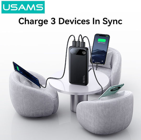 Usams CD249 Power Bank 10000mAh 20W με 2 Θύρες USB-A και Θύρα USB-C Λευκό