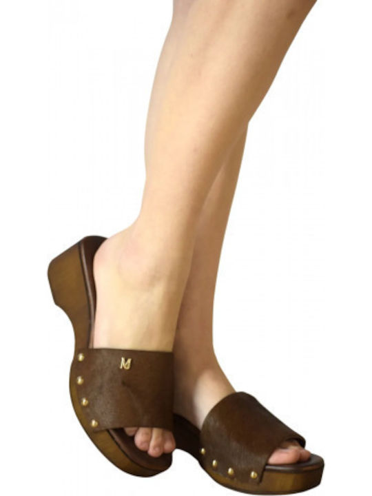 Leather Mules With Heel In Brown Colour 13033004 Brown