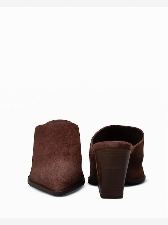 Mules With Heel in Brown Colour