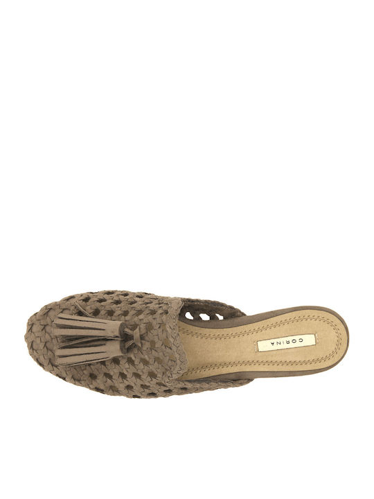 Taupe Damen Pantoletten mit Absatz