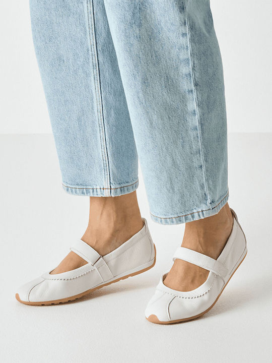 Leather Women's Ballerina Shoes in White Colour
