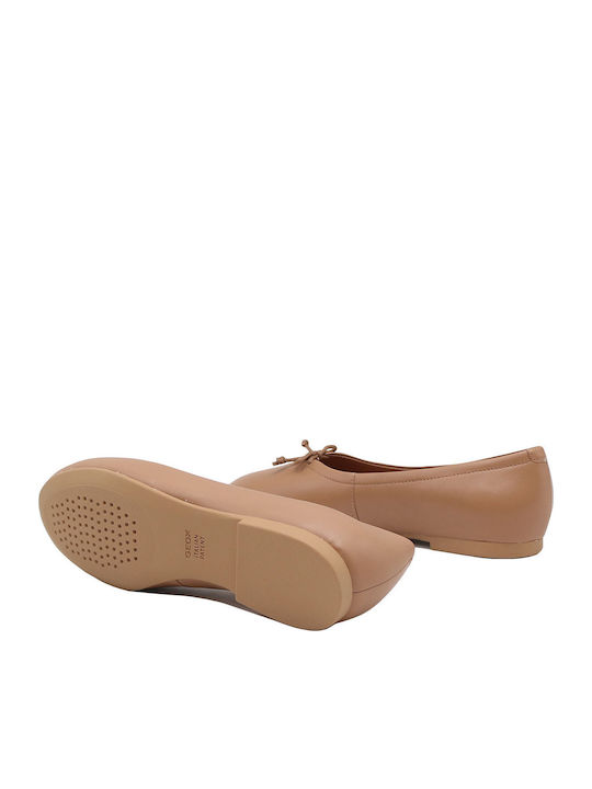 Leather Women's Ballerina Shoes in Beige Colour