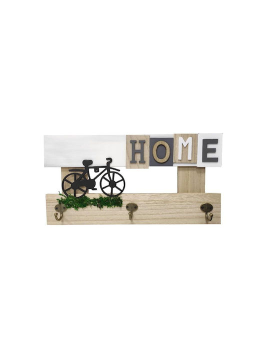 Стенна Закачалка Hanger Дървена За 3 Места Кафява 38x19.5см