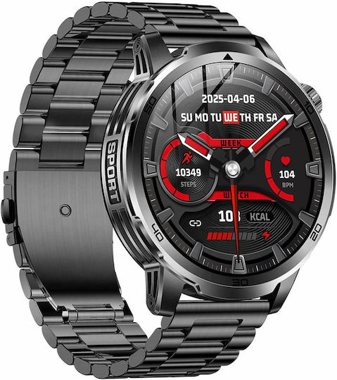 Microwear AK95 Smartwatch mit Herzfrequenzsensor (Schwarz Stahl)