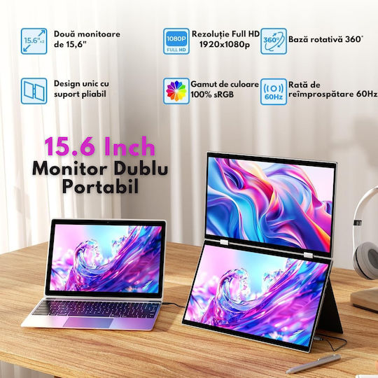 Qova IPS Touch Monitor Portabil 15.6" FHD 1920x1080 Alb
