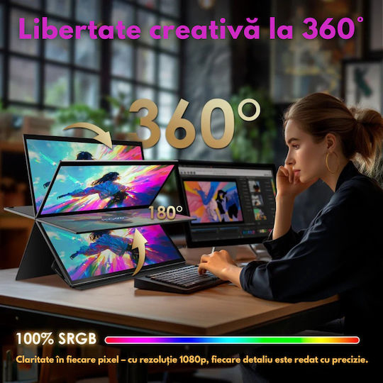 Qova IPS Touch Monitor Portabil 15.6" FHD 1920x1080 Alb