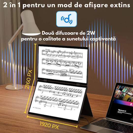 Qova IPS Touch Monitor Portabil 15.6" FHD 1920x1080 Alb