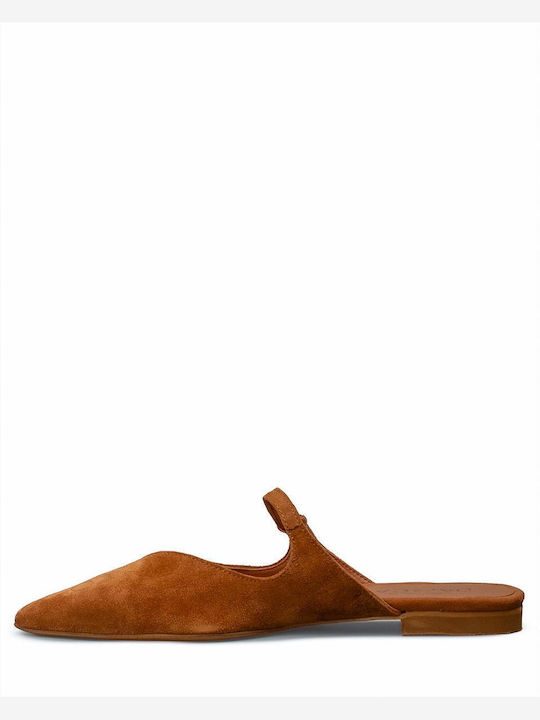 Flat Suede Mules In Brown Colour