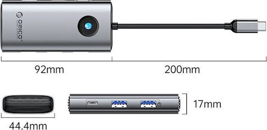 Orico USB-C Docking Station με HDMI 4K PD Ethernet Ασημί (PW11-6PCR-GY-EP)
