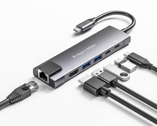 Kruger & Matz USB-C Лаптоп Докинг Станция с HDMI 4K PD Сива (KM0391.2)