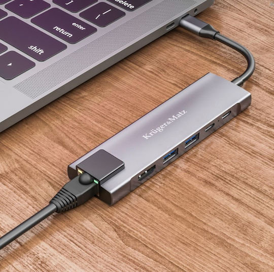 Kruger & Matz USB-C Лаптоп Докинг Станция с HDMI 4K PD Сива (KM0391.2)
