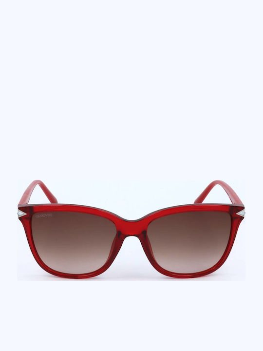 Swarovski Women's Sunglasses with Red Acetate Frame and Brown Gradient Lenses