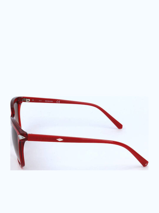 Swarovski Women's Sunglasses with Red Acetate Frame and Brown Gradient Lenses