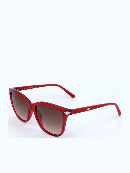 Swarovski Women's Sunglasses with Red Acetate Frame and Brown Gradient Lenses