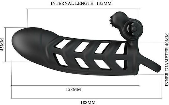 Pretty Love Penis Sleeve II Silicone Προέκταση Πέους με Δόνηση Μαύρη 16.5cm