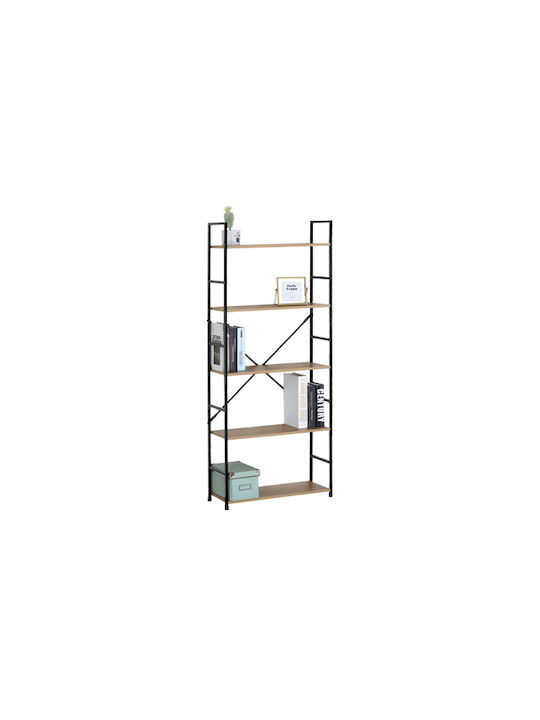 Bibliotecă Artemis-60144 Stejar 5 Rafturi 58,6x23,5x144 cm Cadru Metalic Negru