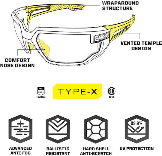 Mechanix Wear Safety Glasses for Protection with Transparent Lenses 1pcs