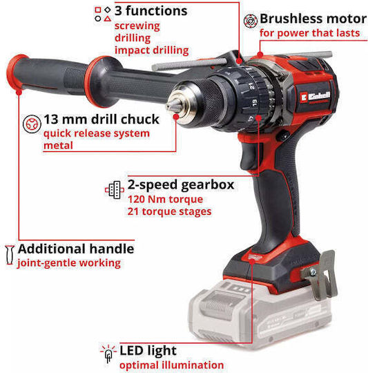 Einhell TP-CD 18/60 Li-i BL Șurubelniță Cu Percuție Mașină De Găurit Cu Baterie Solo Fără Perii 18V