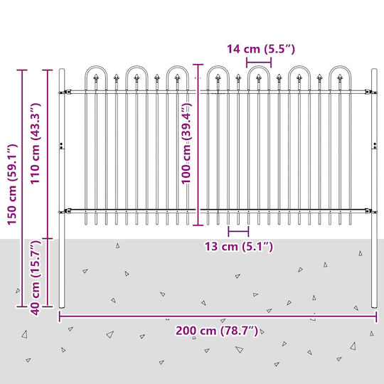 vidaXL Material pentru Împrejmuire Grădină din Oțel 200x150x150buc 1buc Black