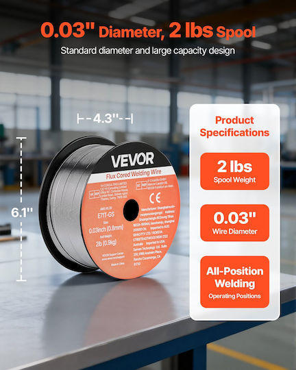 Σύρμα Συγκόλλησης Vevor Flux Core Mig E71t-gs 0,8mm 0,9kg Αέριο Χωρίς Αέριο Συγκόλληση Ήπιου Χάλυβα Χαμηλή Εκτόξευση Συγκόλληση Τόξου Όλες Τις Θέσεις Αυτοπροστατευόμενο Εξωτερική Χρήση Συσκευασία 3 Ρολών