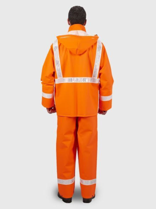 Dock-Long Anorak Wasserdichte Arbeitskleidung Meeresanzug Overall Reflektierende Bänder 3m Hochglanz Orange