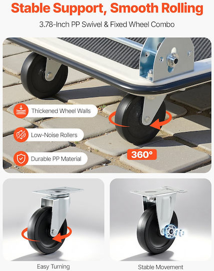 Vevor Collapsible Transport Trolley Capacity 149.69 Kg Truck Platform Swivel Wheels Transport Trolley Flat Platform Space Saving Push Handle Easy Storage 735 X 480 X 825 Mm