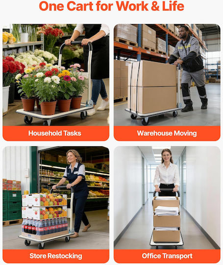 Vevor Collapsible Transport Trolley Capacity 149.69 Kg Truck Platform Swivel Wheels Transport Trolley Flat Platform Space Saving Push Handle Easy Storage 735 X 480 X 825 Mm