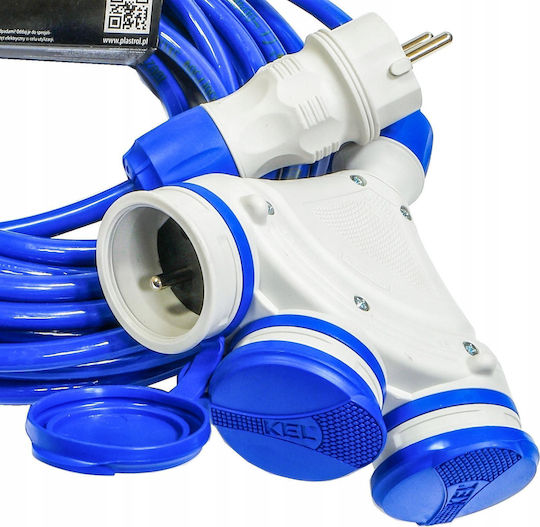 Extension Cord Cable 3 Sockets with Length 10m Cross Section 3 x 1.5mm² and Grounded Waterproof