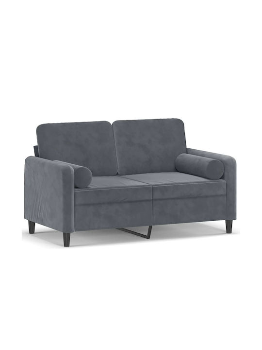 Two-Seater Velvet Couch Dark Gray with Decorative Pillows 138x77x80 cm
