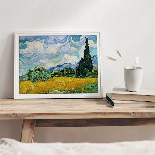 Poster Van Gogh Wheat Field Cypresses Art108 50cm X 70cm Frame Natural Wood Beige