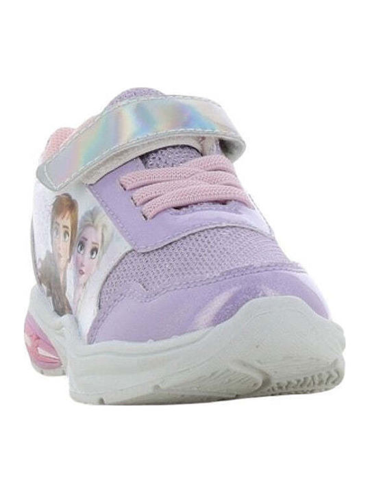 Frozen Παιδικά Sneakers Ανατομικά με Σκρατς & Φωτάκια Λιλά