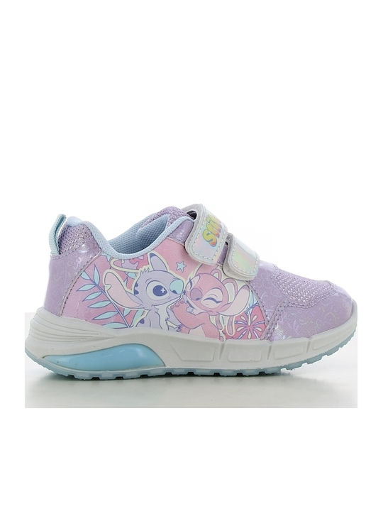 Παιδικά Sneakers Ανατομικά με Σκρατς & Φωτάκια Λιλά
