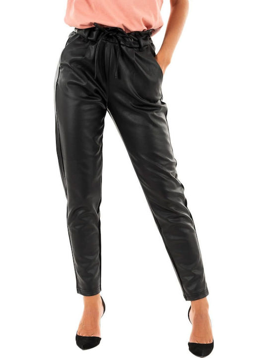 Dama Talie înaltă Tesatura Pantaloni cu Elastic cu Croială Carrot Negru