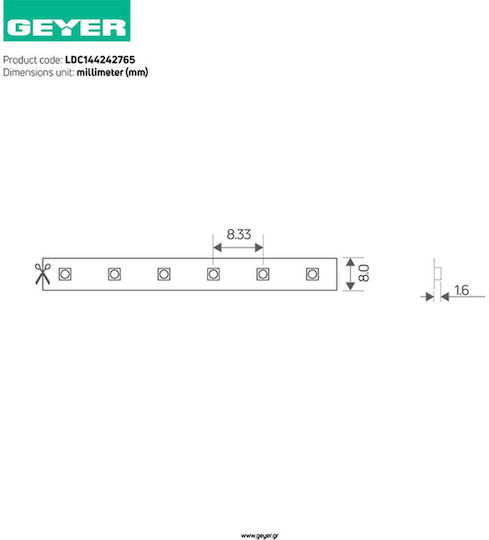 Geyer Waterproof LED Strip 24V Warm White Light 5m COB Type