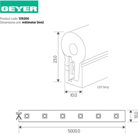 Geyer Водоустойчива LED Лента 24V Синьо Светлина 5м Неон Флекс