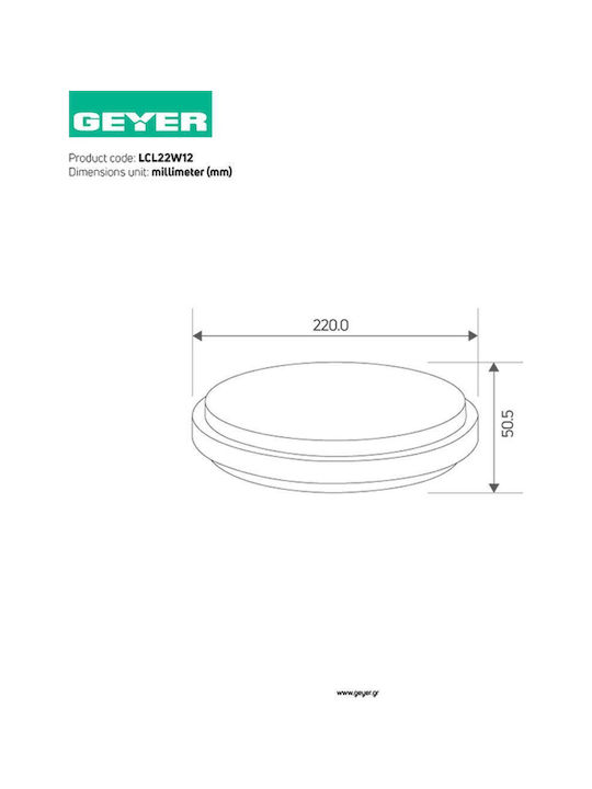 Geyer Wandmontierte Außen-Deckenleuchte LED IP40 12W mit Warmweiß Licht 22x5.05εκ.