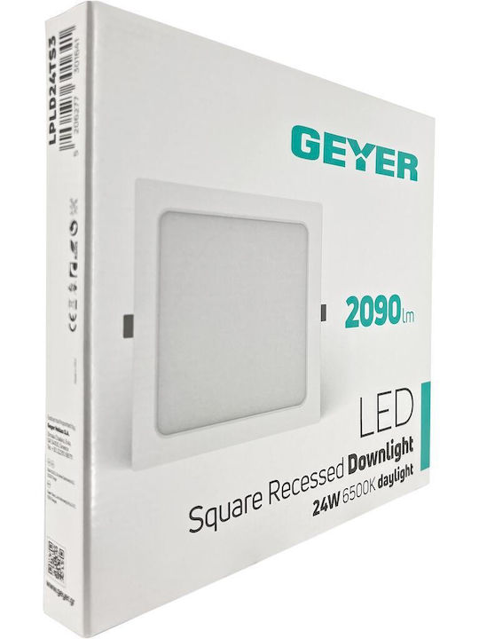 Geyer Τετράγωνο Χωνευτό LED Panel 24W με Ψυχρό Λευκό Φως 6500K 22.4x22.4εκ.