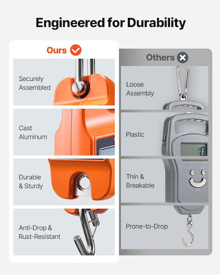 Vevor Professional Crane Scale with Weighing Capacity 399.16kg and Accuracy 100g