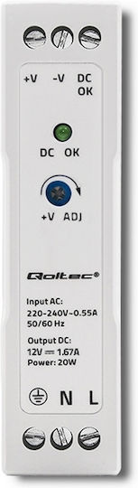 Qoltec Τροφοδοτικό Ράγας με Έξοδο 12V και Ισχύ 20W 1.67A