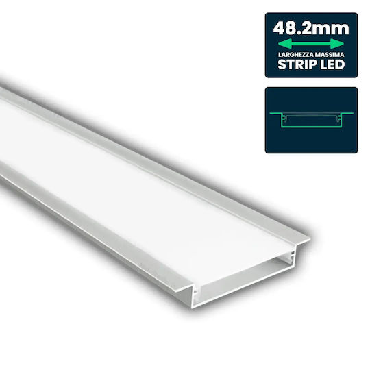V-TAC Aluminiumprofil Für Eingelassene Breite 50x10mm Led Streifen Opal Abdeckung 2m