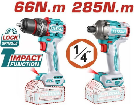 Total TOSLI250692E Σετ Γωνιακός Τροχός, Κρουστικό Δραπανοκατσάβιδο, Παλμικό Κατσαβίδι, Προβολέας & Φακός Brushless 20V με 2 Μπαταρίες 4Ah και Θήκη