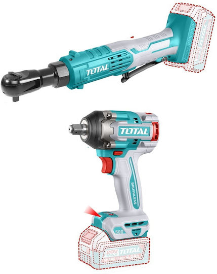 Total TOSLI250981E Σετ Καστάνια, Λάμπα Συνεργείου & Μπουλονόκλειδο Brushless 20V με 2 Μπαταρίες 4Ah και Θήκη