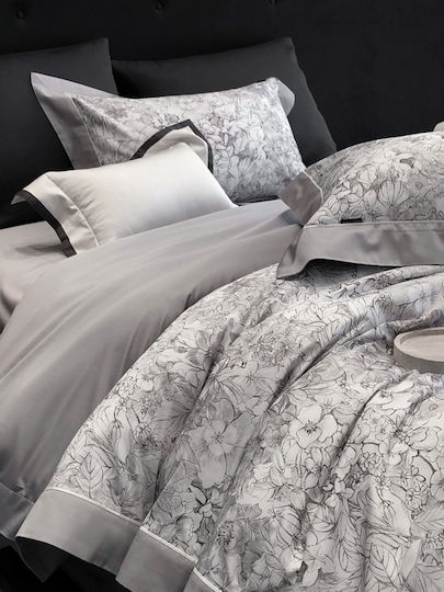 Double Duvet Cover Set 220x240cm 2 Pillowcases & 1 Gray Bed Sheet