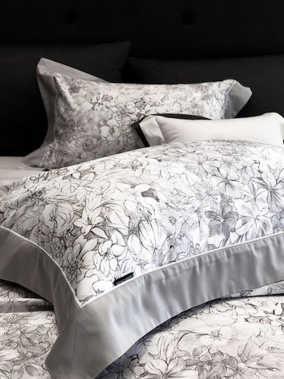 Double Duvet Cover Set 220x240cm 2 Pillowcases & 1 Gray Bed Sheet