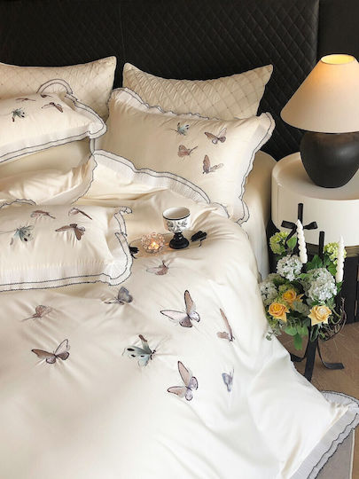Set Huse Pentru Pilote 100% Bumbac Superdublu 220x240cm 2 Fețe De Pernă & 1 Cearceaf Ivoire