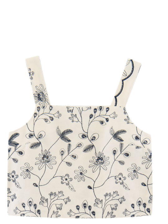 Γυναικείο Crop Top Βαμβακερό Αμάνικο με Φερμουάρ Εκρου- Μπλε