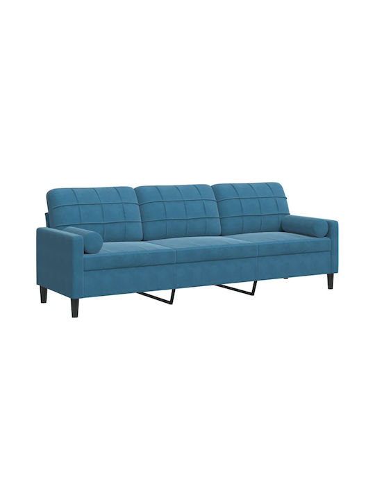 Dreisitzer Sofa Samt Blau mit Dekokissen 226x77x80cm