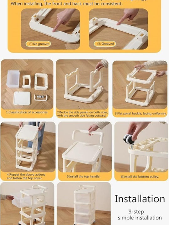 Plastic Kitchen Trolley 4 Tiers White 26x34x65cm